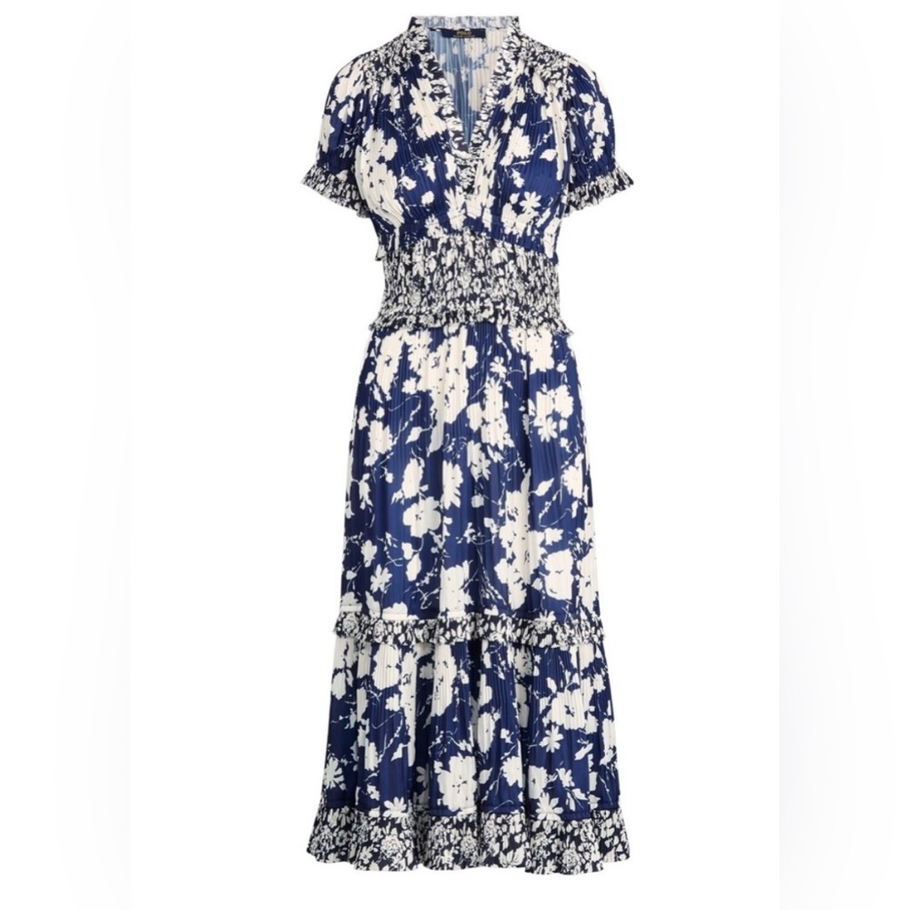 NEW Ralph Lauren Satin Pleated Tiered Floral Dress | Women's Size 6